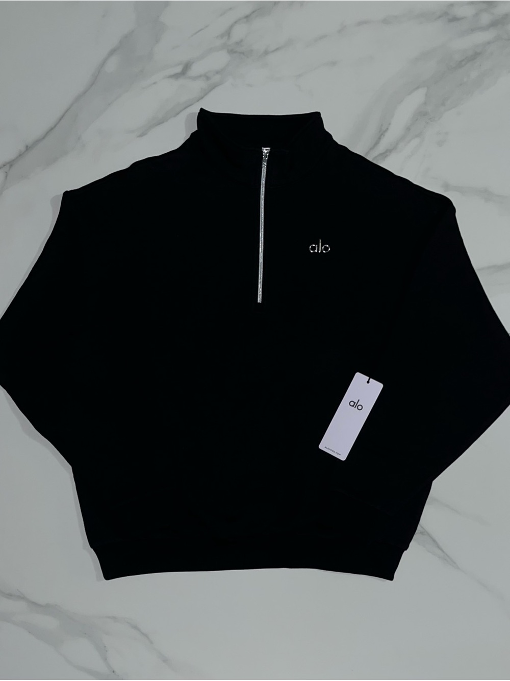 Alo Yoga Accolade 1/4 Zip Pullover Sweatshirt Black Size Medium
